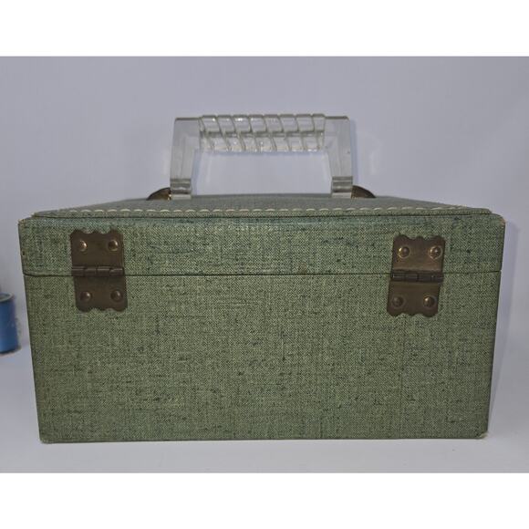 Vintage Green Wood Sewing Box w/ Spool Caddy 70+ Thread Spools JP Coats TG&Y - Picture 9 of 16